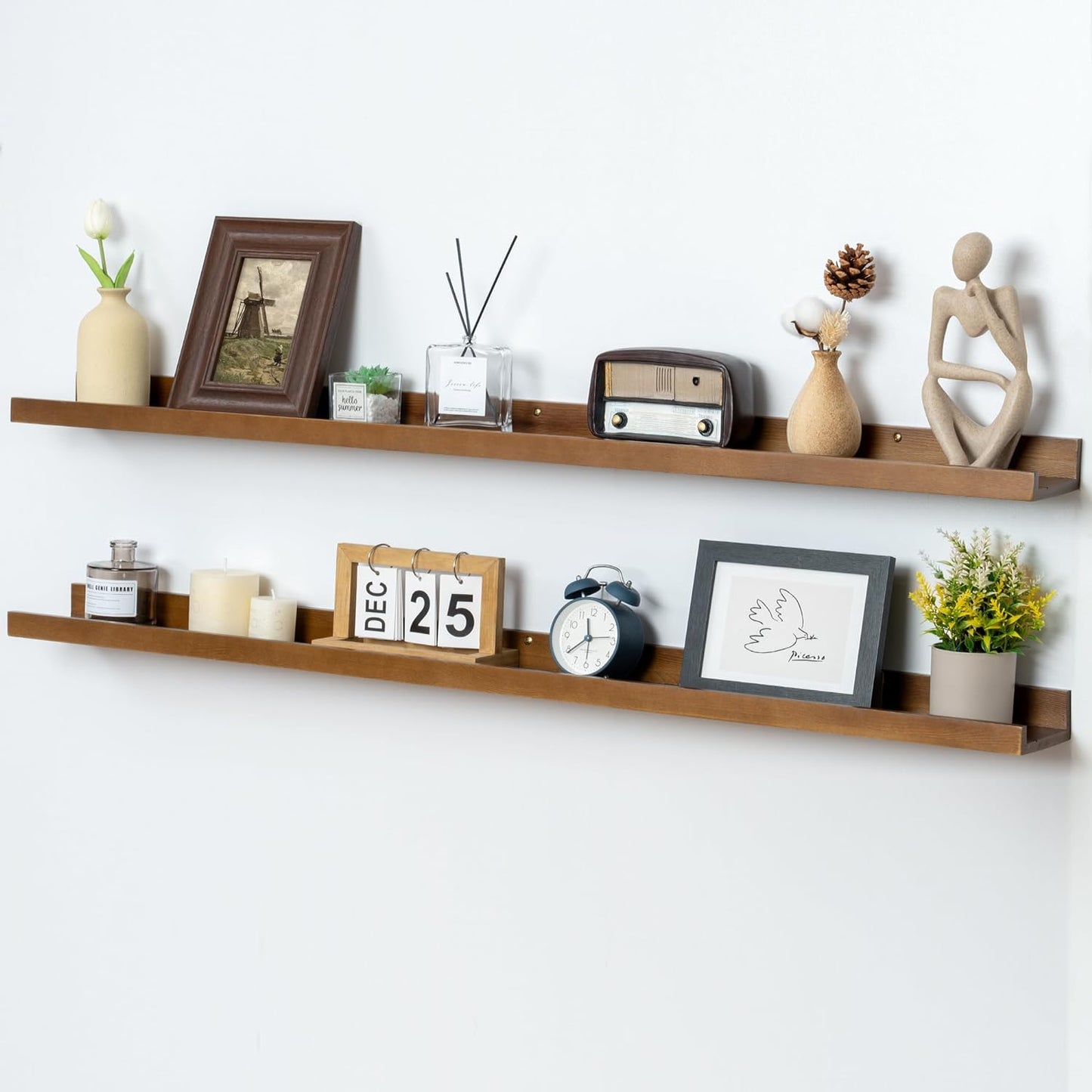 ShelfLoft 5.5 Inch Deep Pine Wood Picture Ledge Shelf Wall Shelves with Lip