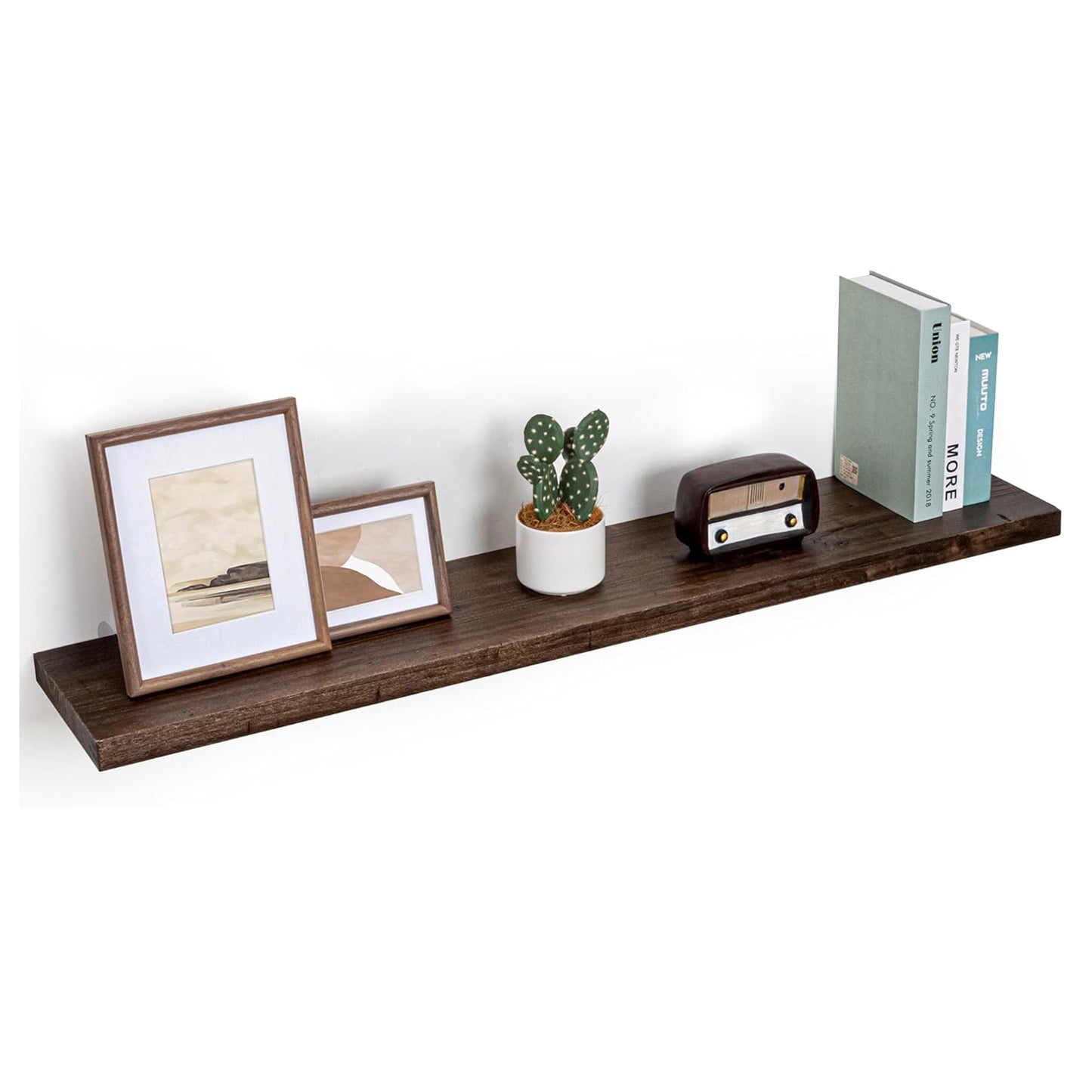 ShelfLoft 48" Wide x 9.3" Deep Flat Edge Reclaimed Old Elm Wood Floating Shelves,2 Pack