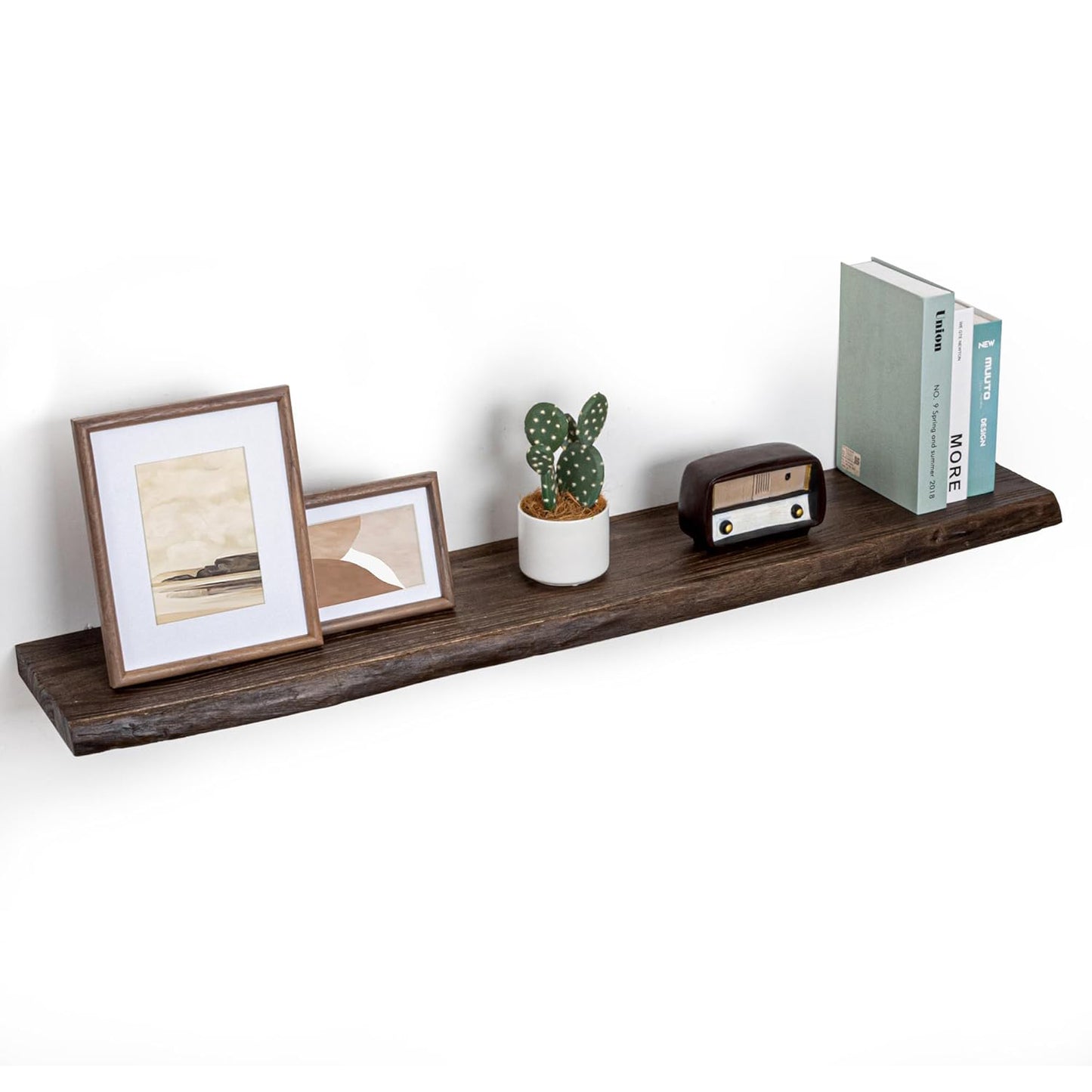 ShelfLoft 48" Wide x 9.3" Deep Live Edge Reclaimed Old Elm Wood Floating Shelves,2 Pack