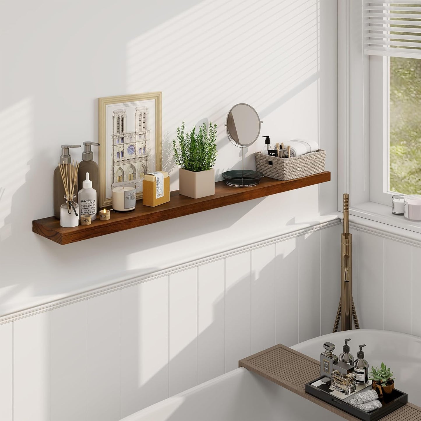 ShelfLoft 7 Inch Deep Pine Wood Floating Shelves,Set of 2