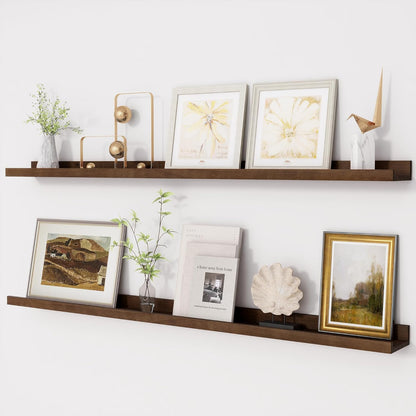 ShelfLoft 5.1 Inch Deep Picture Ledge Shelf Pine Wood Floating Shelves,Set of 2