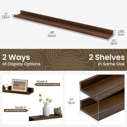 ShelfLoft 5.1"D x 1.96"H Walnut Picture Ledge Shelf Pine Wood Floating Shelves,Set of 2