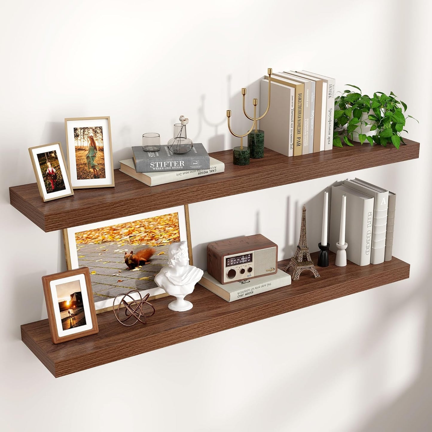 ShelfLoft 48"W x 9"D Walnut Floating Shelves for Wall Storage,2 Pack