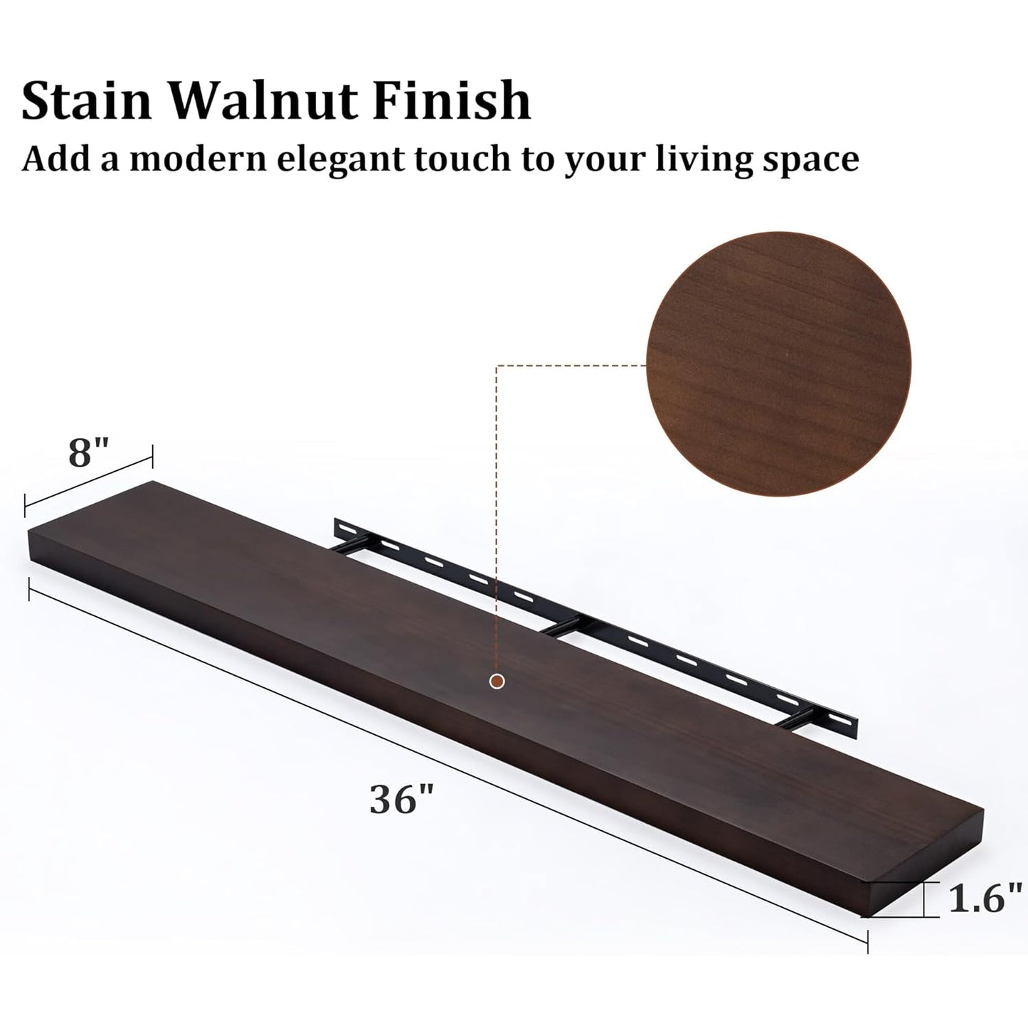 ShelfLoft 8"D x 1.6"H Walnut Wall Storage Floating Shelves