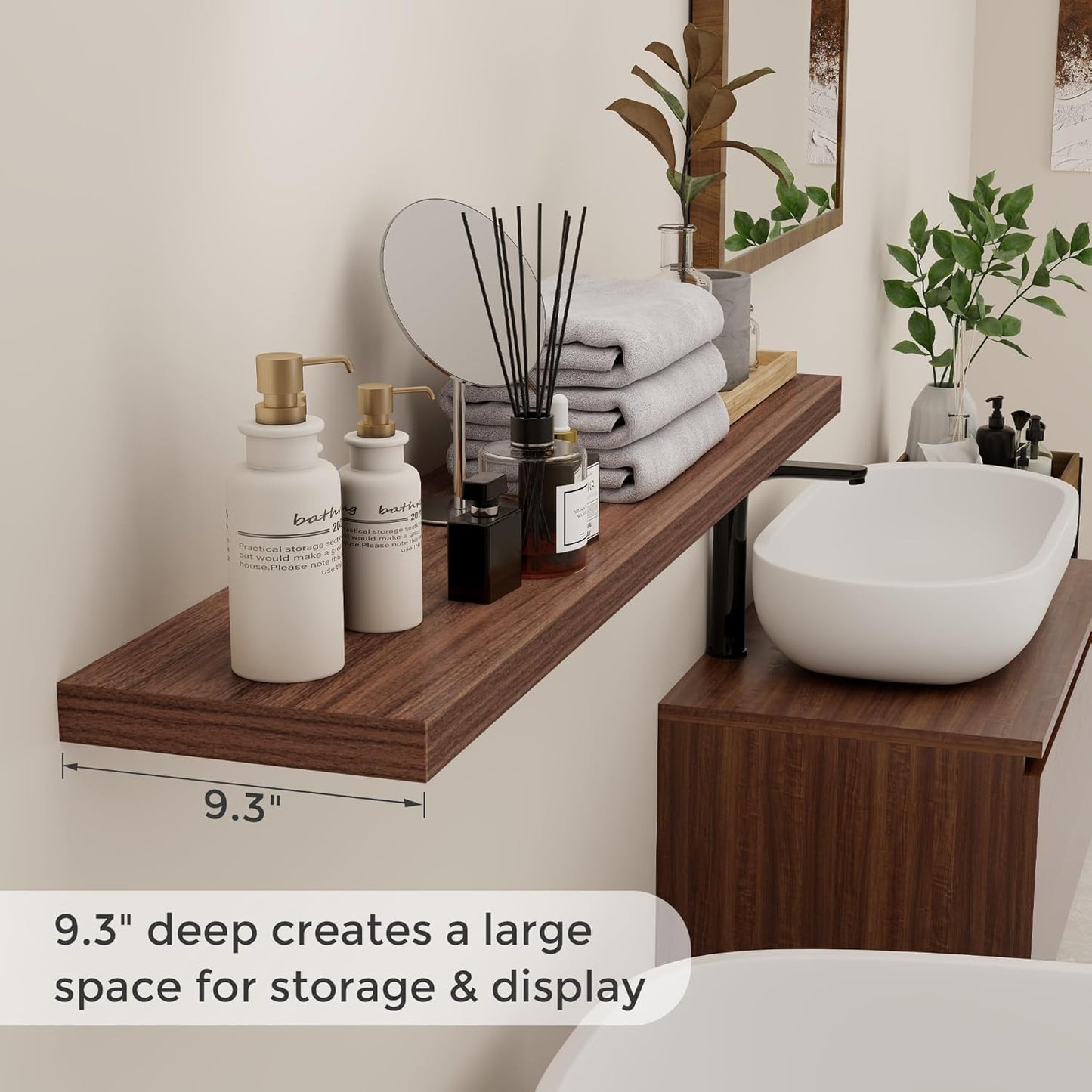 ShelfLoft 48" Wide x 9.3" Deep Floating Shelves for Wall Storage,Walnut-1 Pack