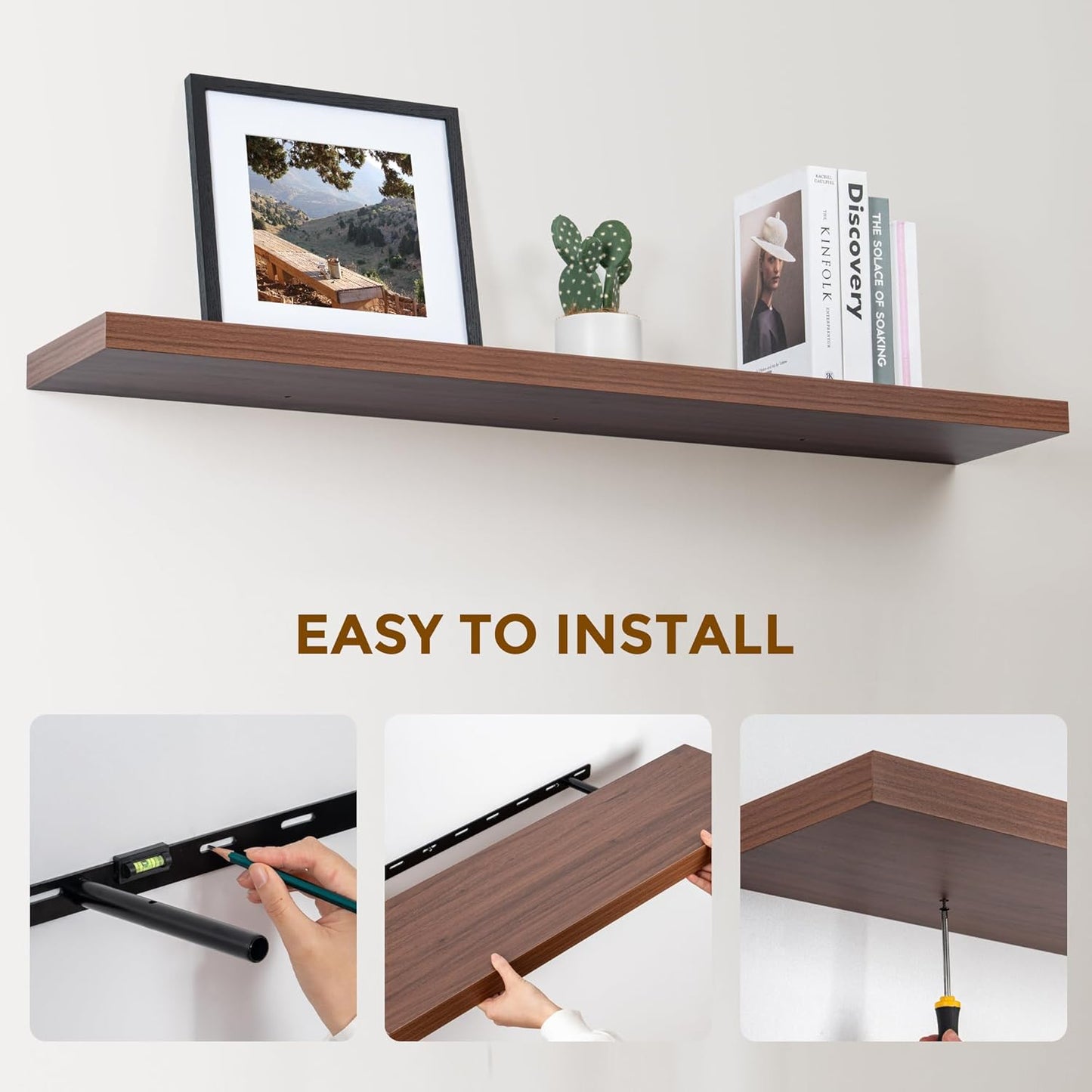 ShelfLoft 48" Wide x 9.3" Deep Floating Shelves for Wall Storage,Walnut-1 Pack