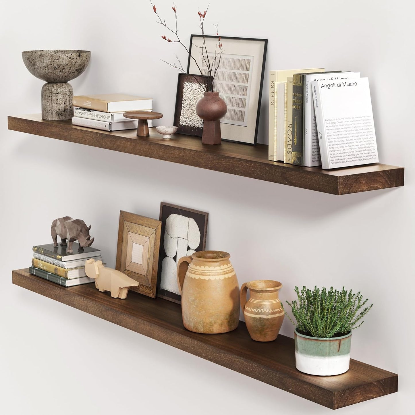 ShelfLoft 6.7"D x 1.4"H Walnut Paulownia Wood Wall Display Decor Floating Shelves