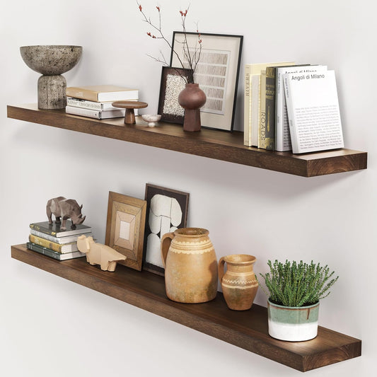 ShelfLoft 48"W x 6.7"D Paulownia Wood Wall Display Decor Floating Shelves,Walnut-2 Pack