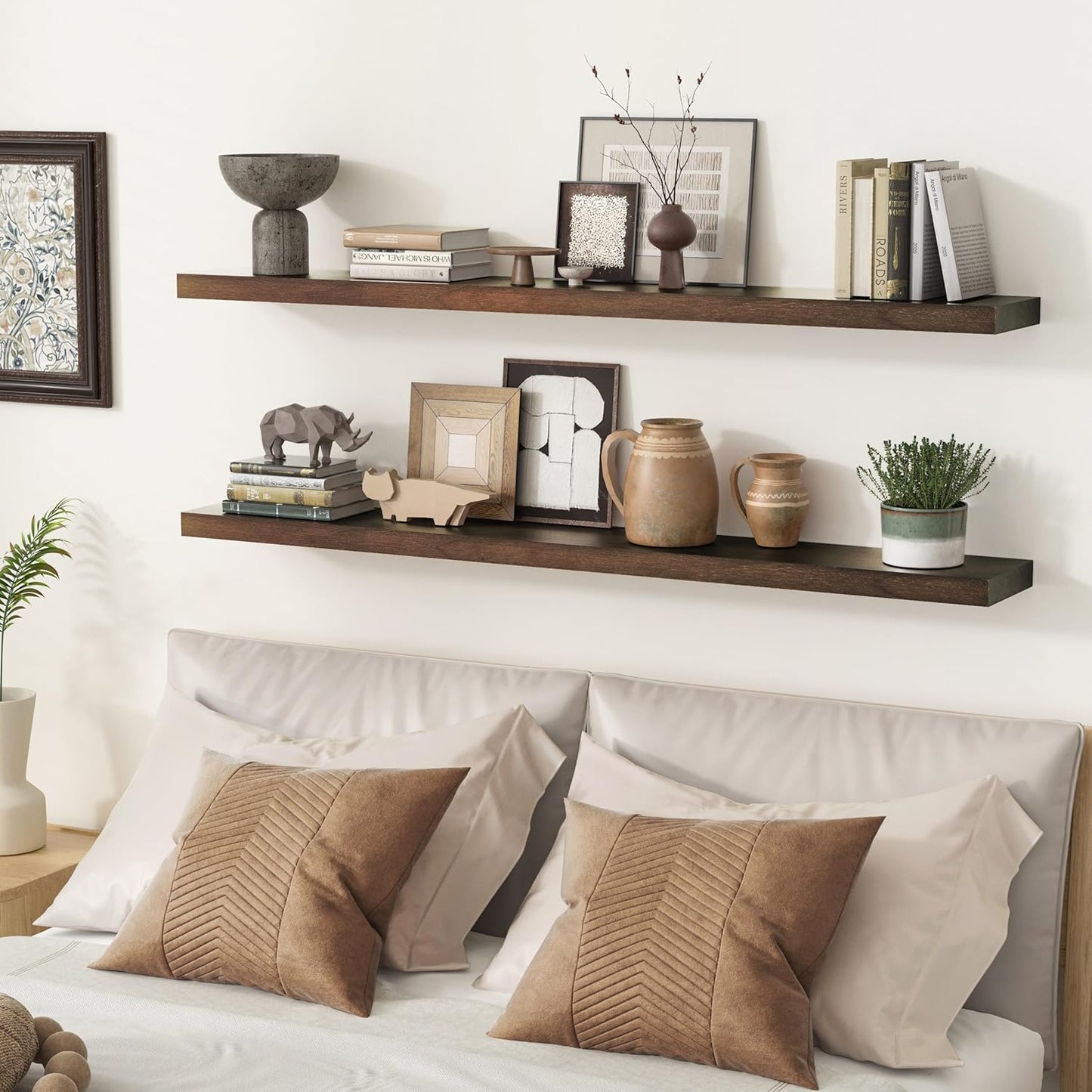 ShelfLoft 48"W x 6.7"D Paulownia Wood Wall Display Decor Floating Shelves,Walnut-2 Pack