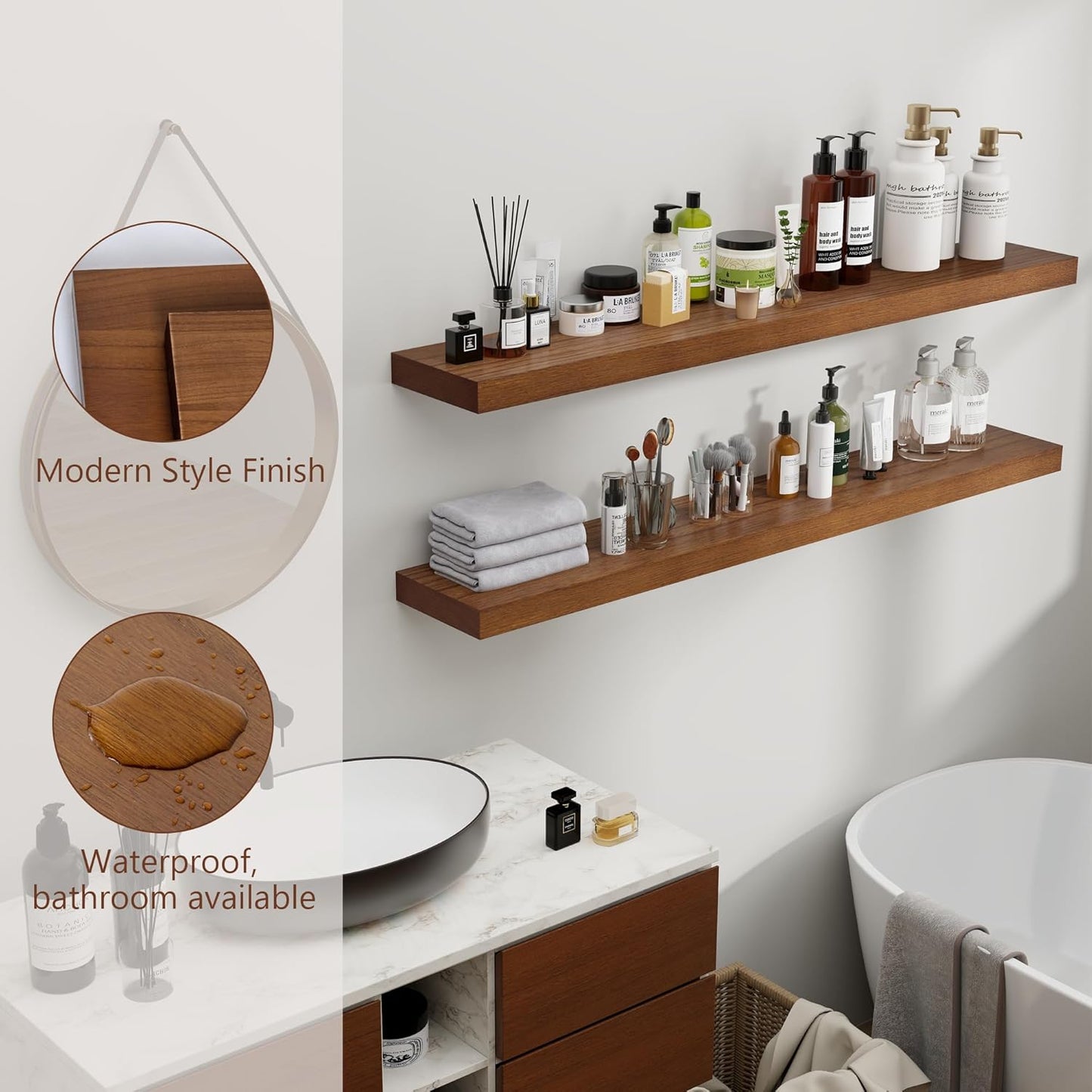 ShelfLoft 48" Wide x 6.7" Deep Paulownia Wood Wall Display Decor Floating Shelves,2 Pack
