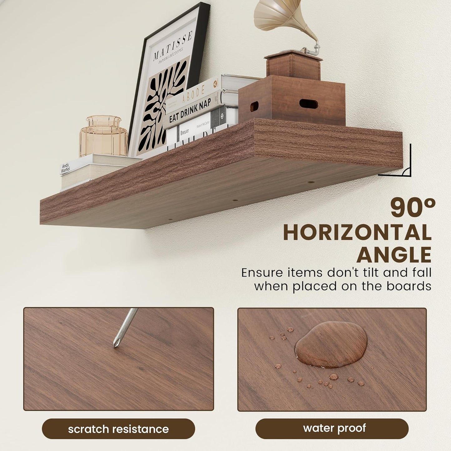 ShelfLoft 48"W x 11.6"D Walnut Floating Shelves Long Wall Display Shelf, 1 Pack
