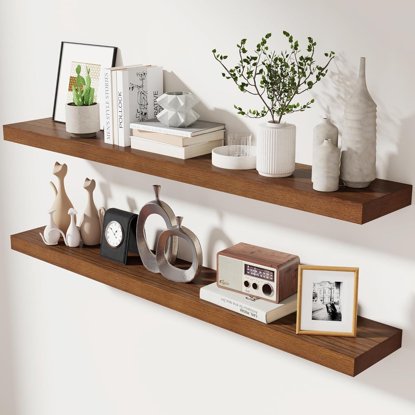 ShelfLoft 6.7"D x 1.4"H Walnut Paulownia Wood Wall Display Decor Floating Shelves