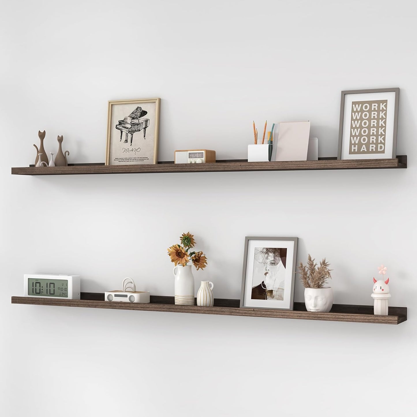 ShelfLoft 4.7"D x 1.5"H Walnut Picture Ledge Shelf Elm Wood Floating Shelves for Wall, Set of 2