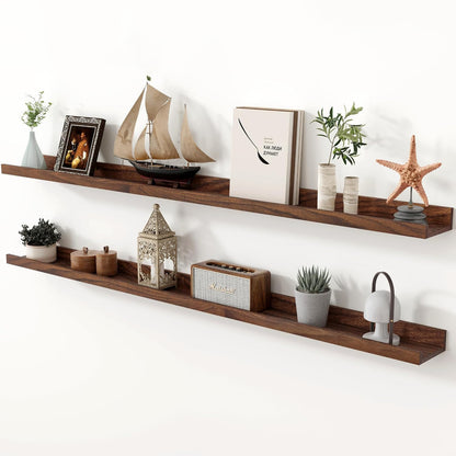 ShelfLoft 4.7 Inch Deep Solid Oak Wood Picture Ledge Shelf, Set of 2