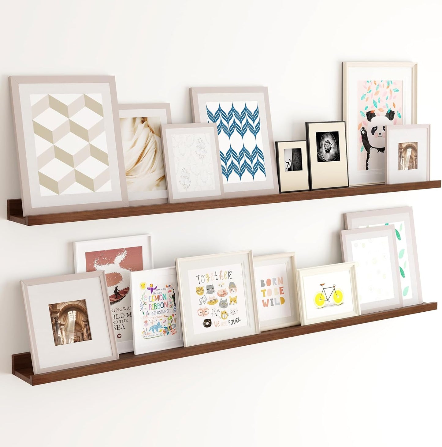 ShelfLoft 5.12 Inch Deep Picture Ledge Shelf Paulownia Wood Wall Floating Shelves with Lip for Nursery Books