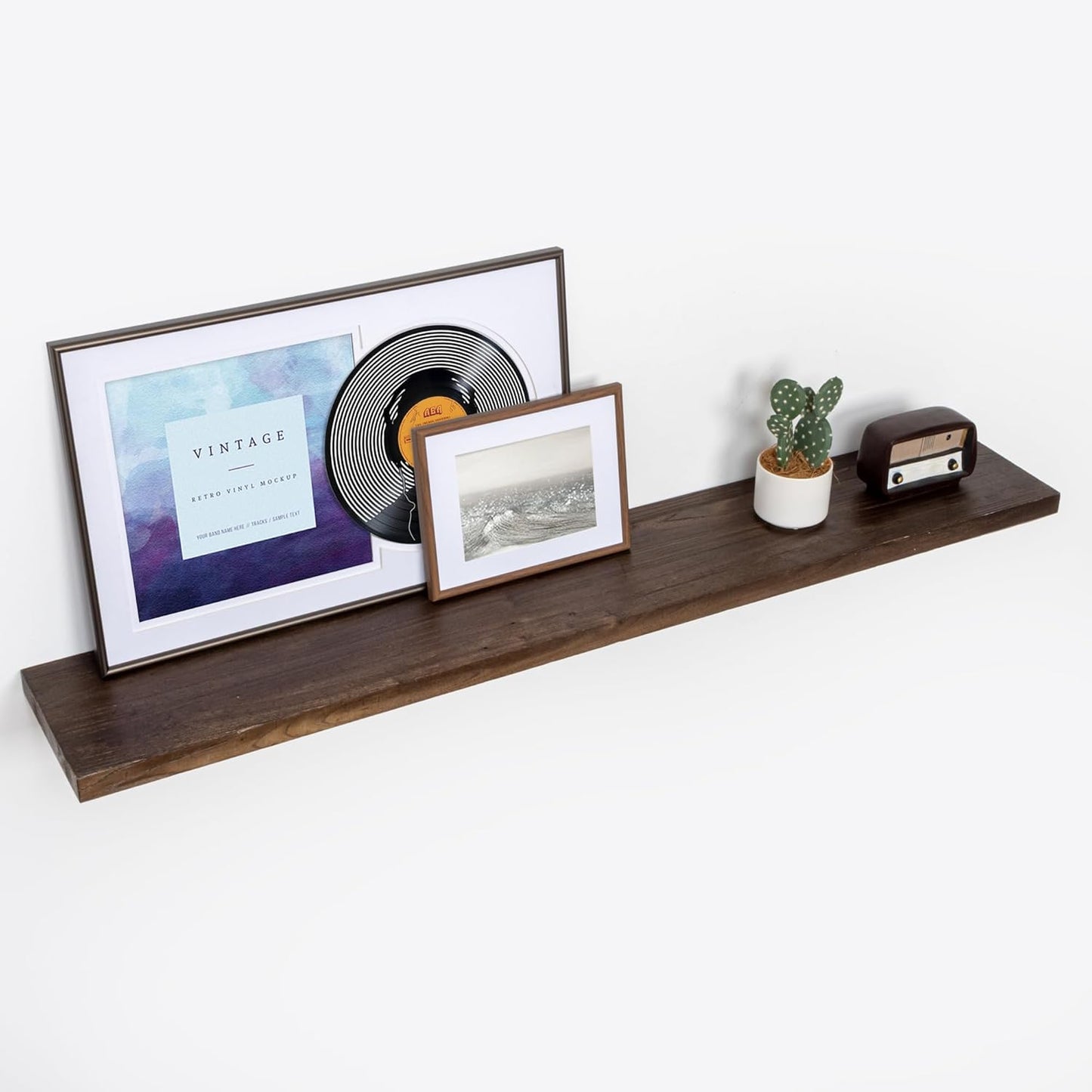 ShelfLoft 55" Wide x 9.3" Deep Flat Edge Reclaimed Old Elm Wood Floating Shelves,2 Pack