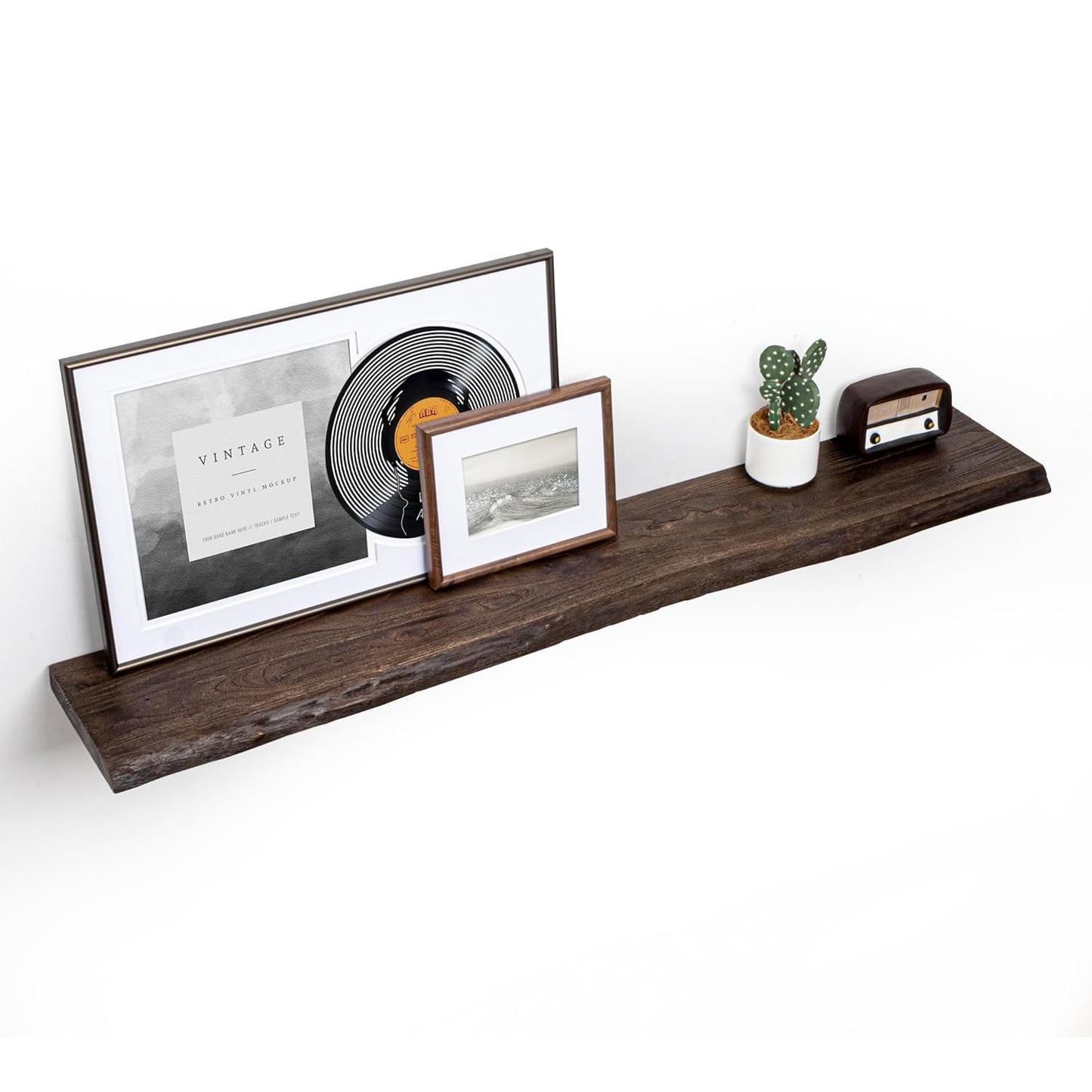 ShelfLoft 55" Wide x 9.3" Deep Live Edge Reclaimed Old Elm Wood Floating Shelves,2 Pack