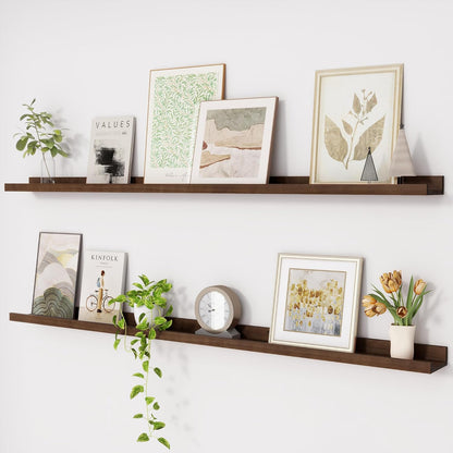 ShelfLoft 5.1 Inch Deep Picture Ledge Shelf Pine Wood Floating Shelves,Set of 2