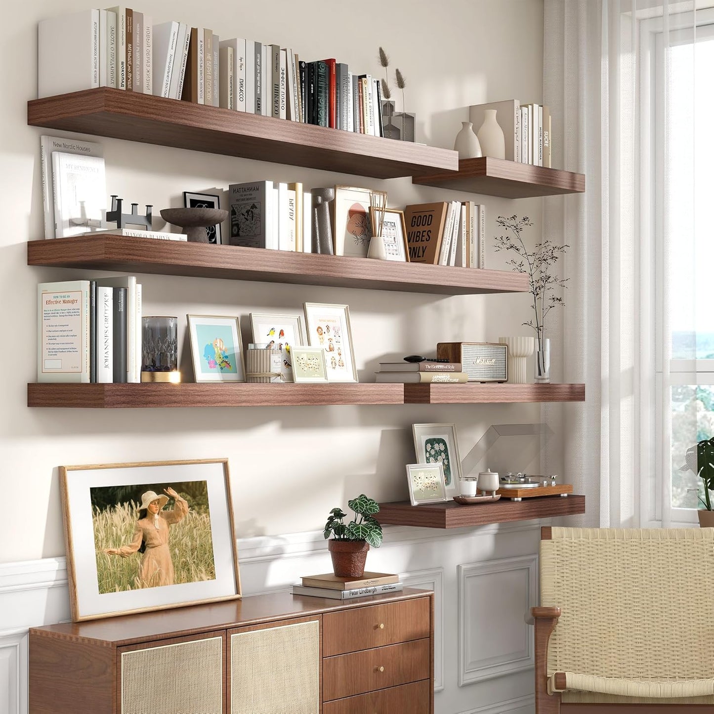 ShelfLoft 55"W x 11.6"D Walnut Floating Shelves Long Wall Display Shelf, 1 Pack