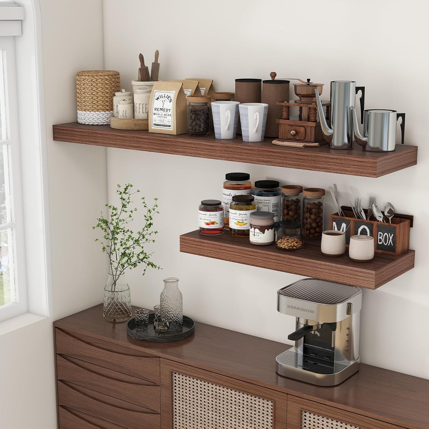 ShelfLoft 55"W x 11.6"D Walnut Floating Shelves Long Wall Display Shelf, 1 Pack