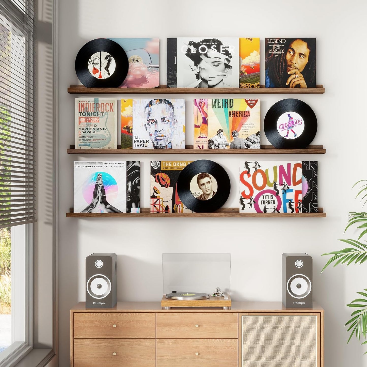 ShelfLoft 5.7"D x 2"H Walnut Picture Ledge Shelf Floating Shelves with Lip, Set of 3