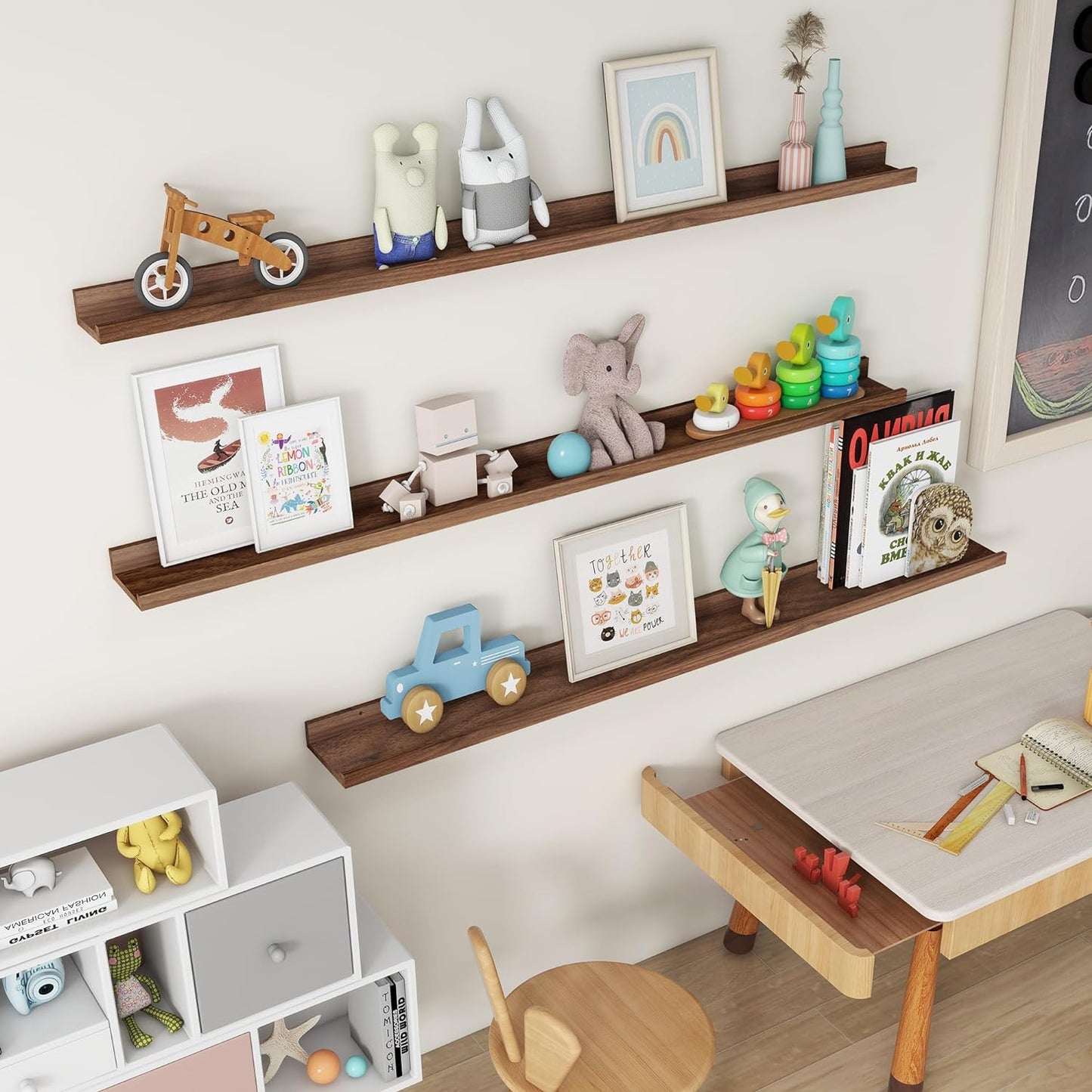 ShelfLoft 5.7"D x 2"H Walnut Picture Ledge Shelf Floating Shelves with Lip, Set of 3