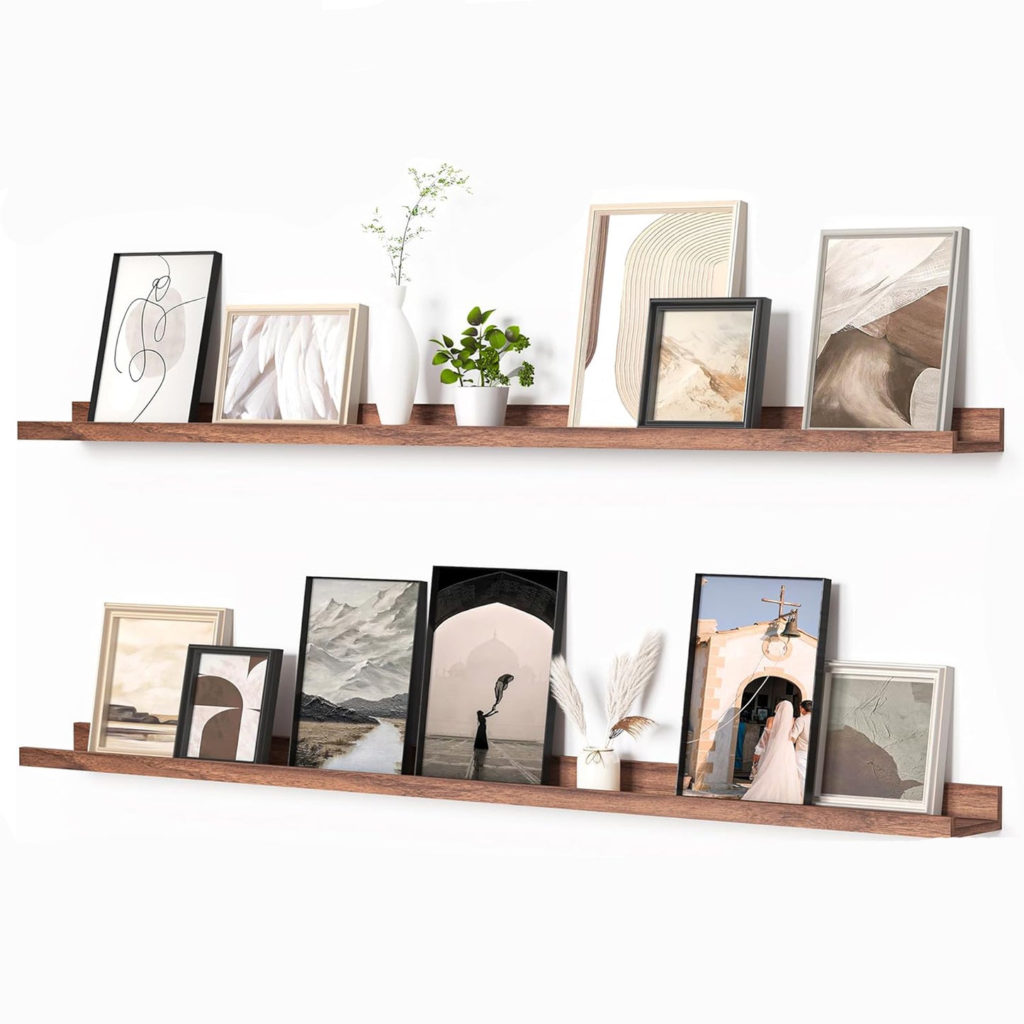 ShelfLoft 56" Wide x 4.7" Deep Picture Ledge Shelf Wall Floating Shelves with Lip,Set of 2