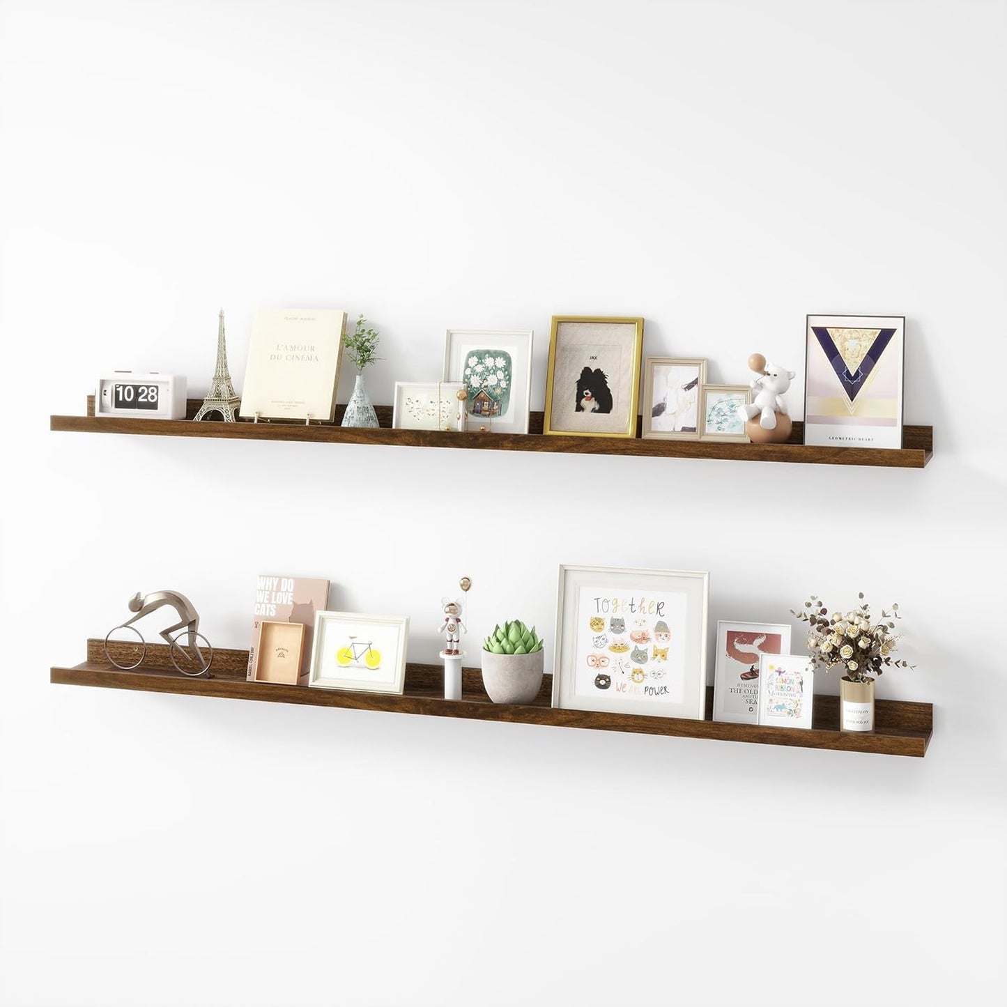 ShelfLoft 56" Wide x 5" Deep Picture Ledge Shelf Wood Floating Shelves,2 Pack