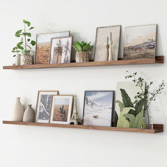 ShelfLoft 56" Wide x 4.7" Deep Picture Ledge Floating Shelves, Walnut-2 Pack