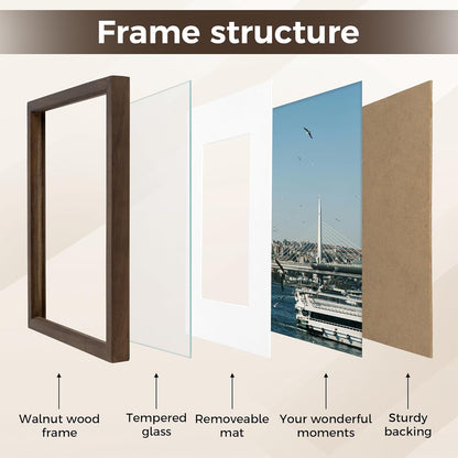Shelfloft 15 Sizes Walnut Wooden Poster Frames Picture Frame for Wall with Tempered Glass