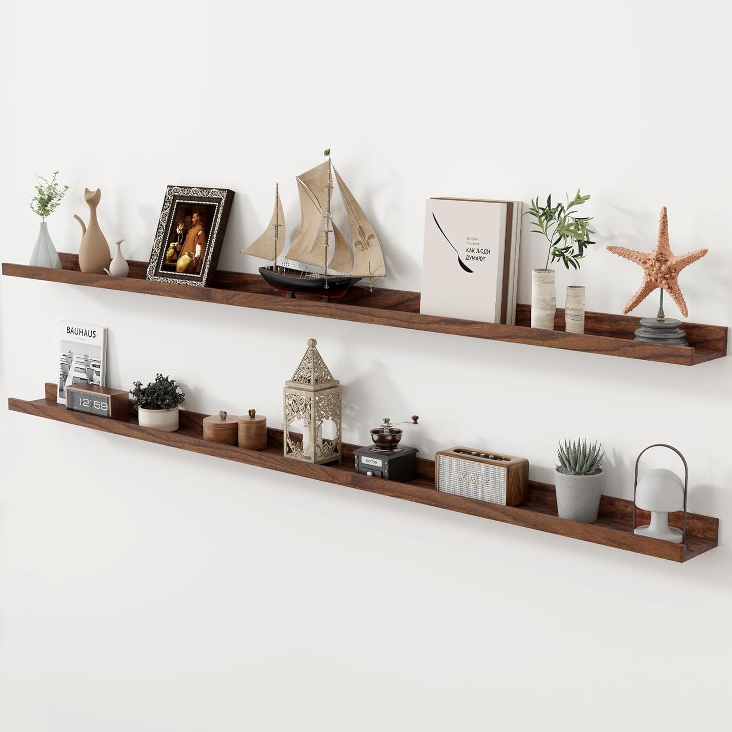 ShelfLoft 4.7 Inch Deep Solid Oak Wood Picture Ledge Shelf, Set of 2