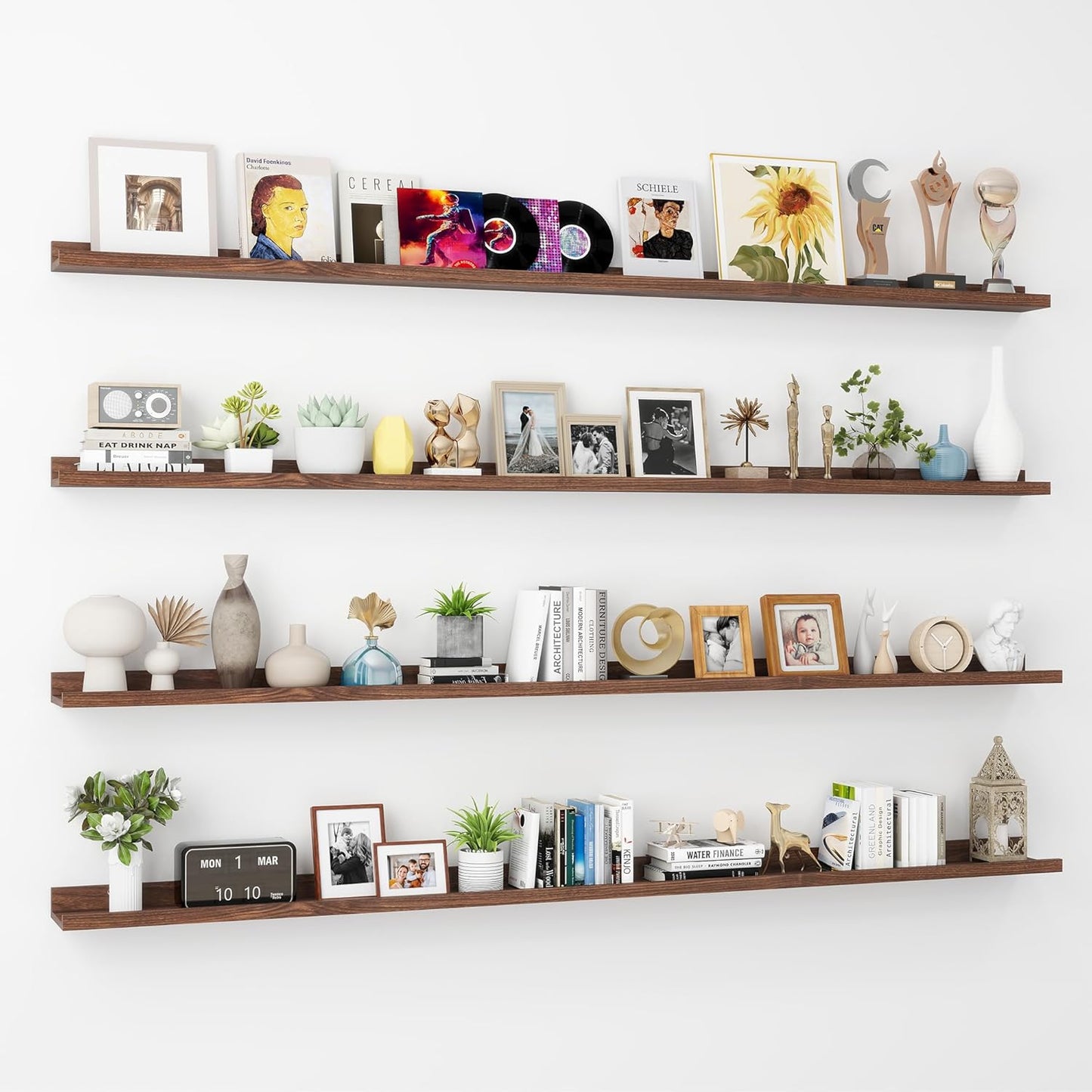 ShelfLoft 5.5"D x 2"H Walnut Picture Ledge Shelf Wall Display Floating Shelves with Lip