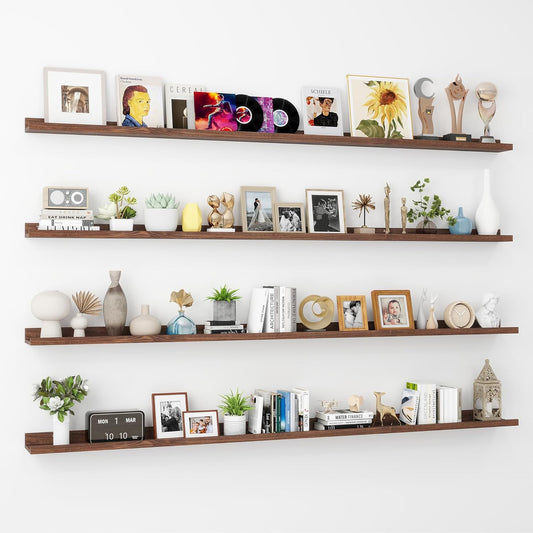 ShelfLoft 72" Wide x 5.5" Deep Picture Ledge Shelf Wall Display Floating Shelves with Lip, 4 Pack