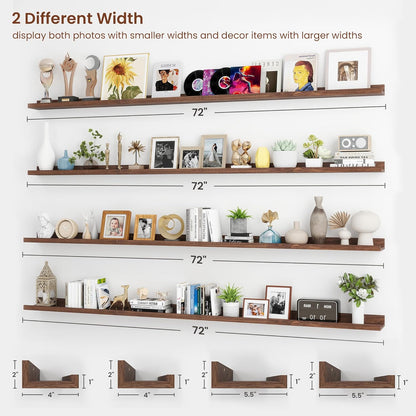 ShelfLoft 5.5"D x 2"H Walnut Picture Ledge Shelf Wall Display Floating Shelves with Lip