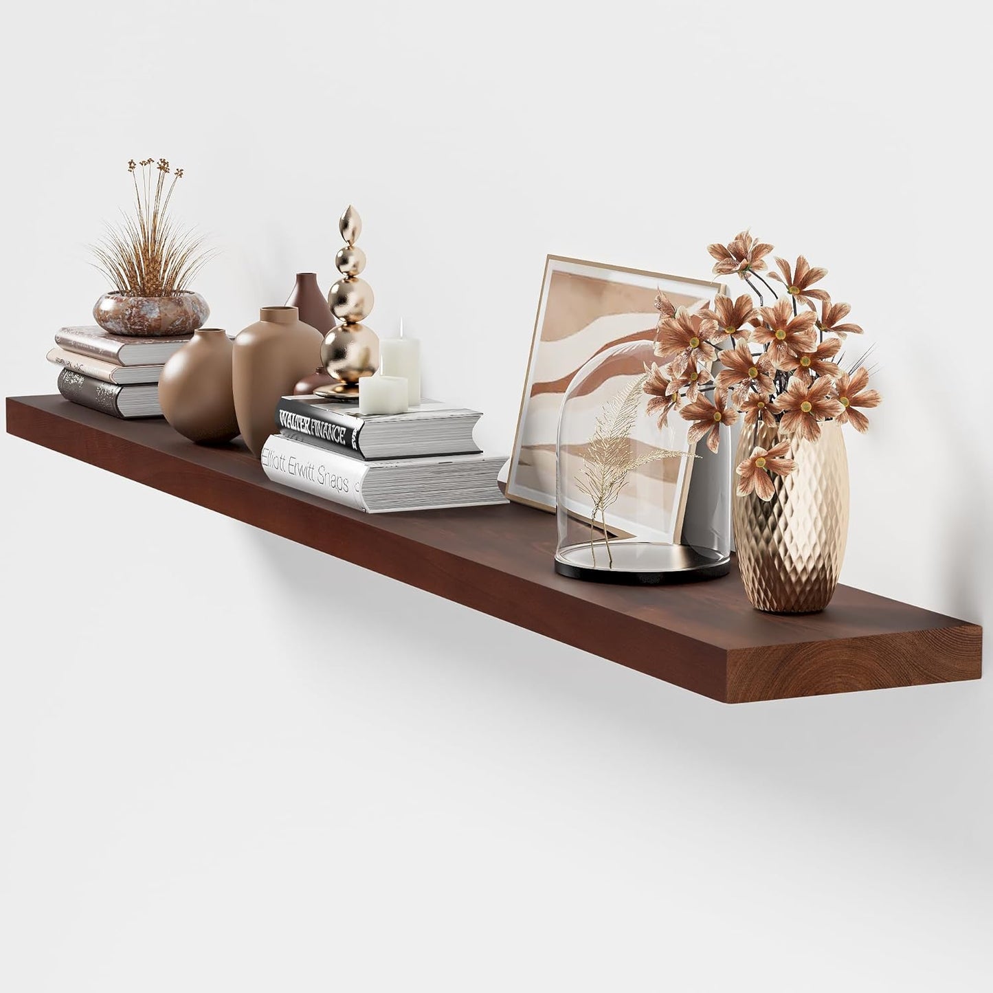 ShelfLoft 8"D x 1.4"H Walnut Solid Ash Wood Floating Shelves