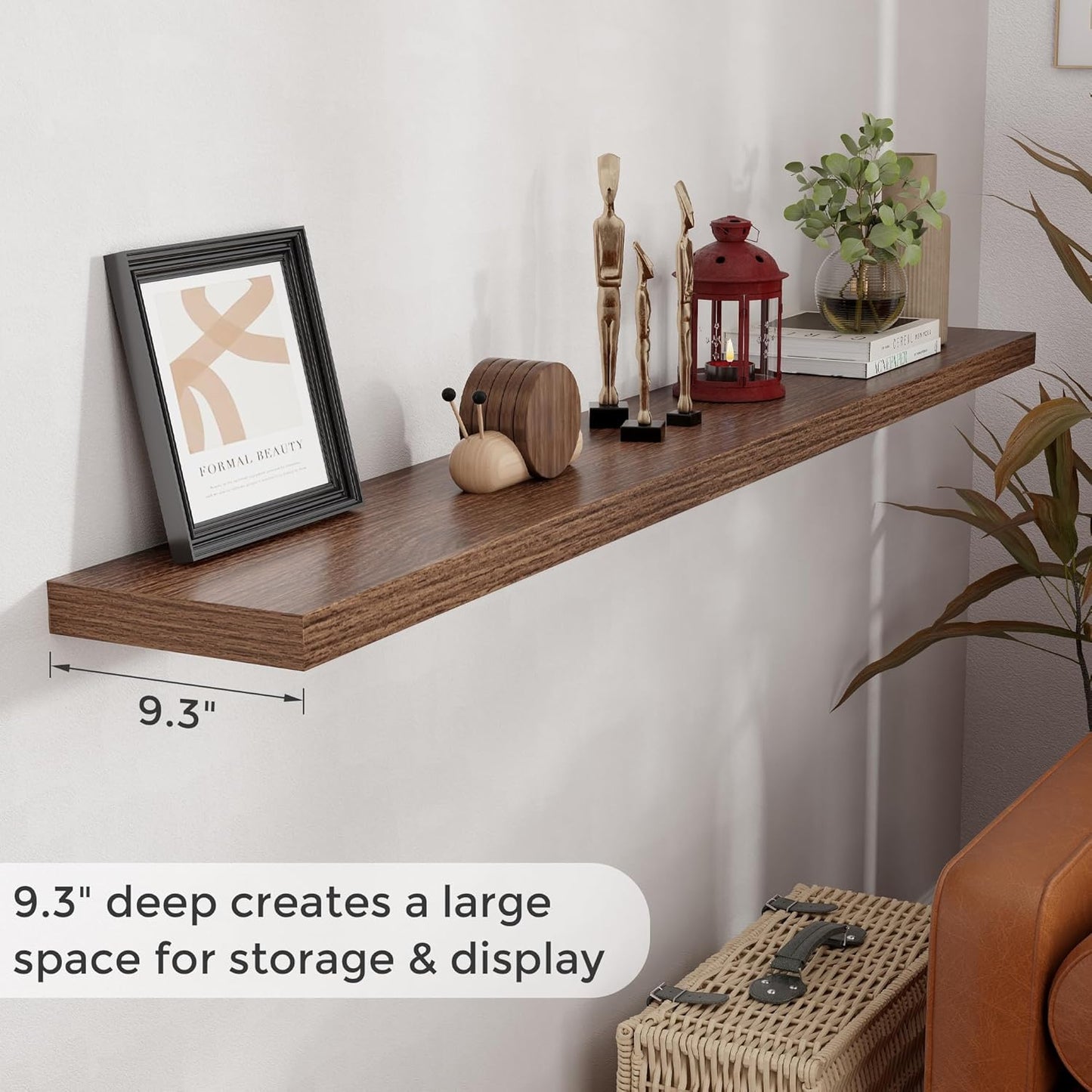 ShelfLoft 72" Wide x 9.3" Deep Floating Shelves for Wall Storage,Walnut-1 Pack