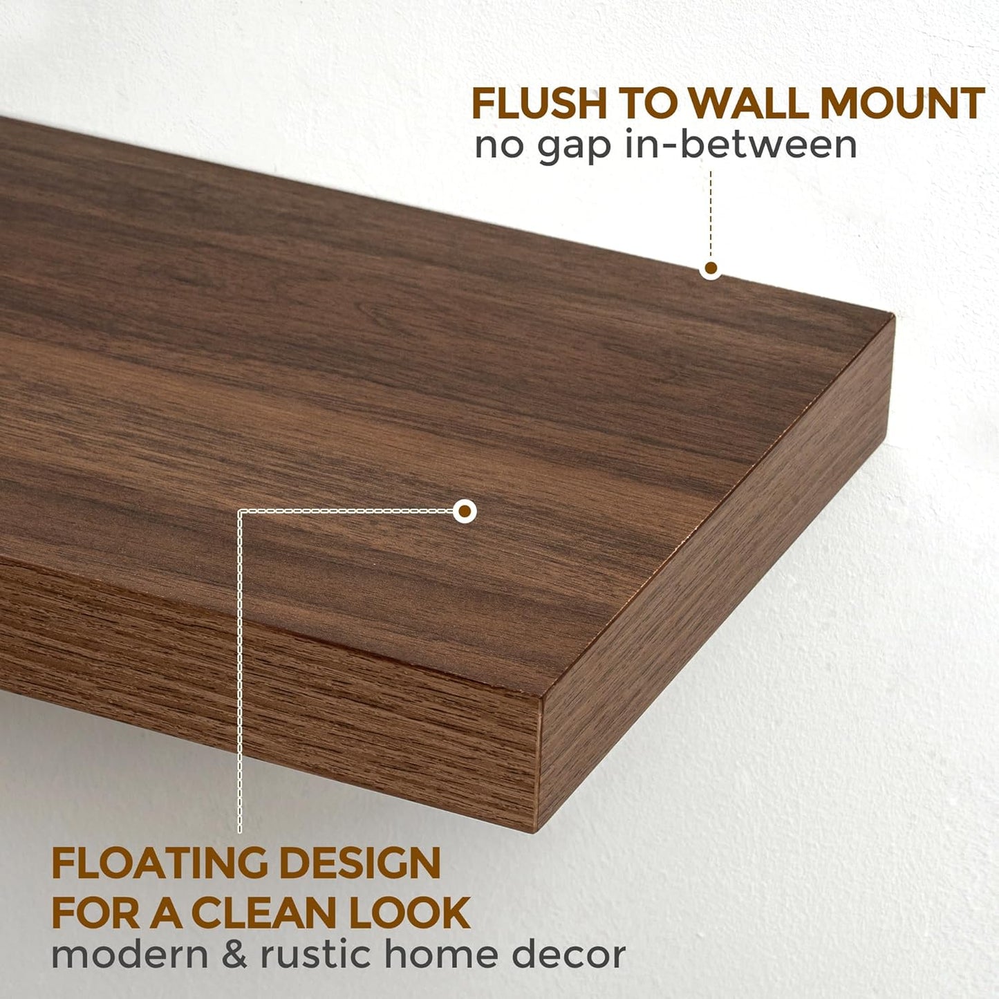 ShelfLoft 9.3"D x 1.5"H Walnut Floating Shelves for Wall Storage
