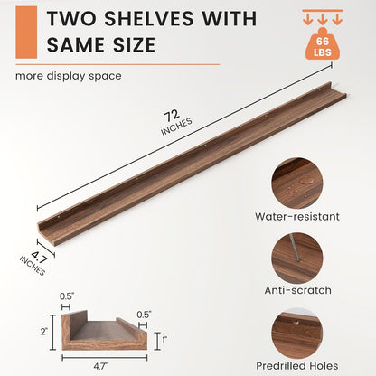 ShelfLoft 4.7"D x 2"H Walnut Picture Ledge Floating Shelves