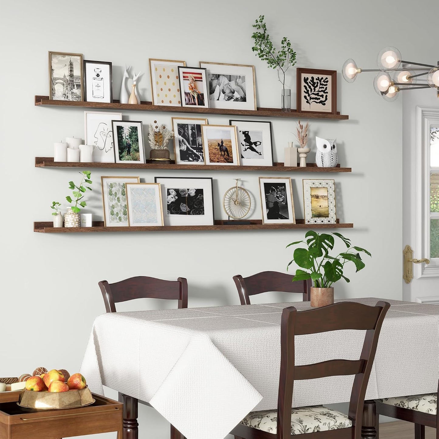 ShelfLoft 72"W x 5.7"D Walnut Picture Ledge Shelf Floating Shelves with Lip Set of 3