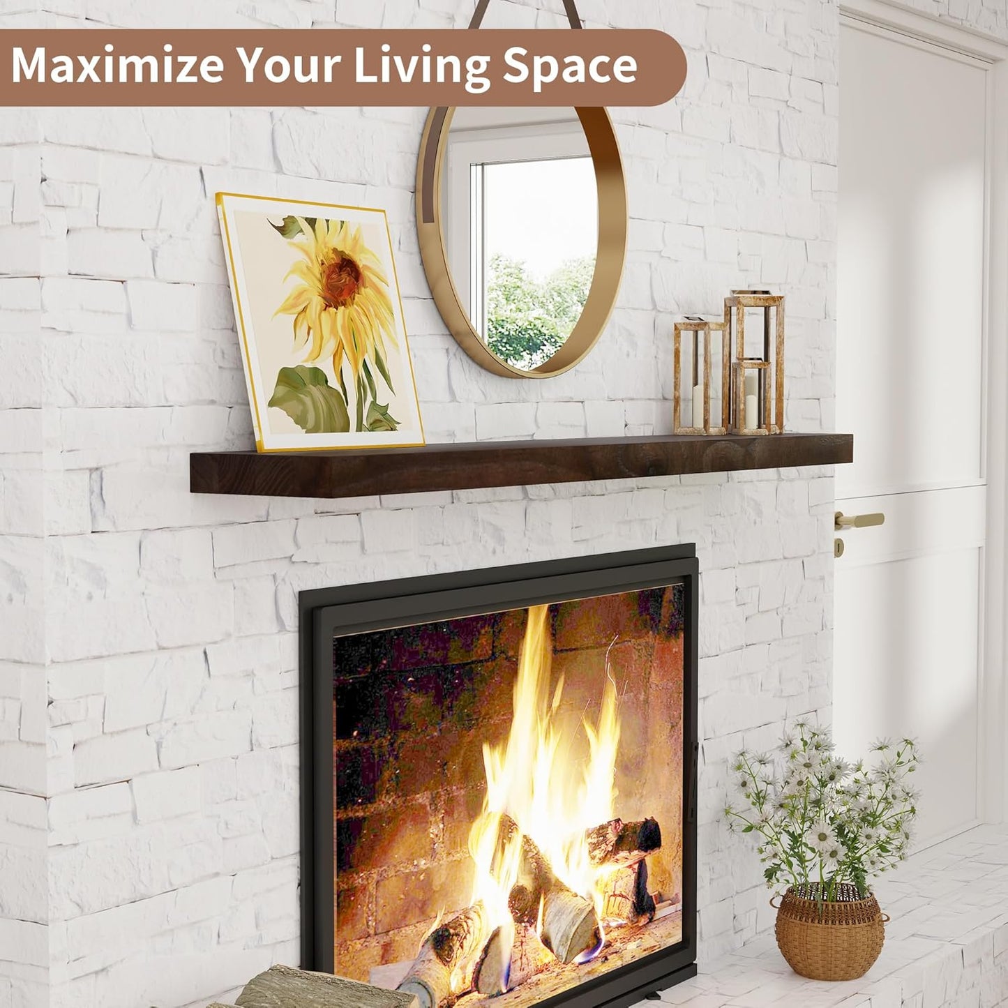 ShelfLoft 8"D x 1.5"H Rustic Walnut Solid Elm Wood Wall Shelves for Storage