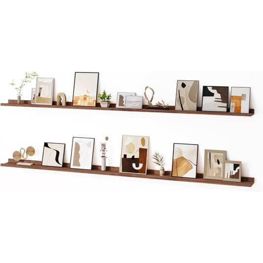 ShelfLoft 84“W x 3.5”D Walnut Picture Ledge Shelf Wall Display Long Floating Shelves, 2 Pack