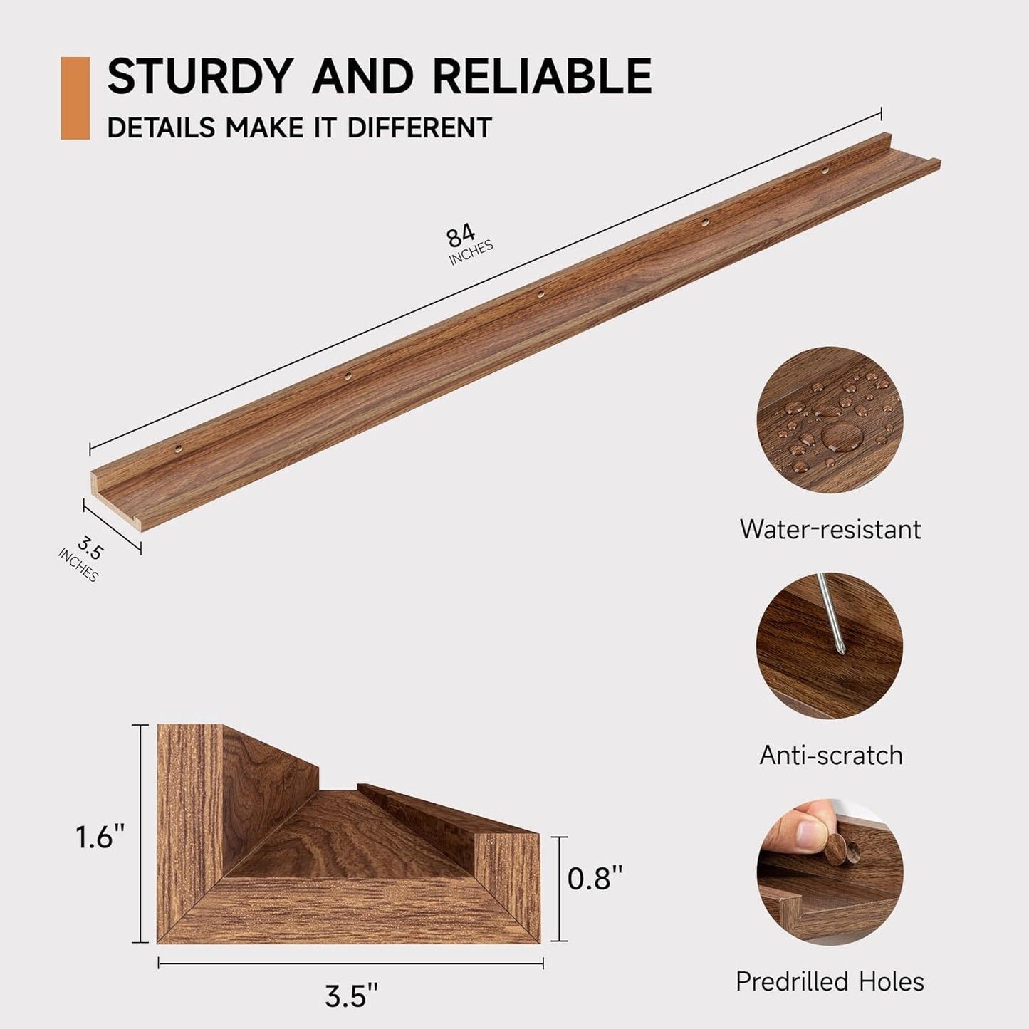 ShelfLoft 3.5"D x 1.6"H Walnut Picture Ledge Shelf Wall Display Floating Shelves