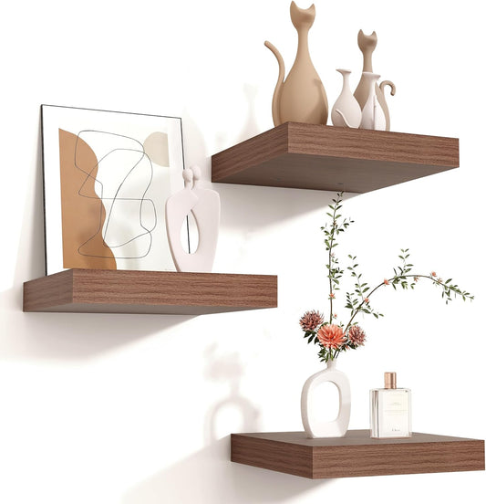 ShelfLoft 8"W x 8"D Walnut Floating Shelves for Wall Storage,3 Pack