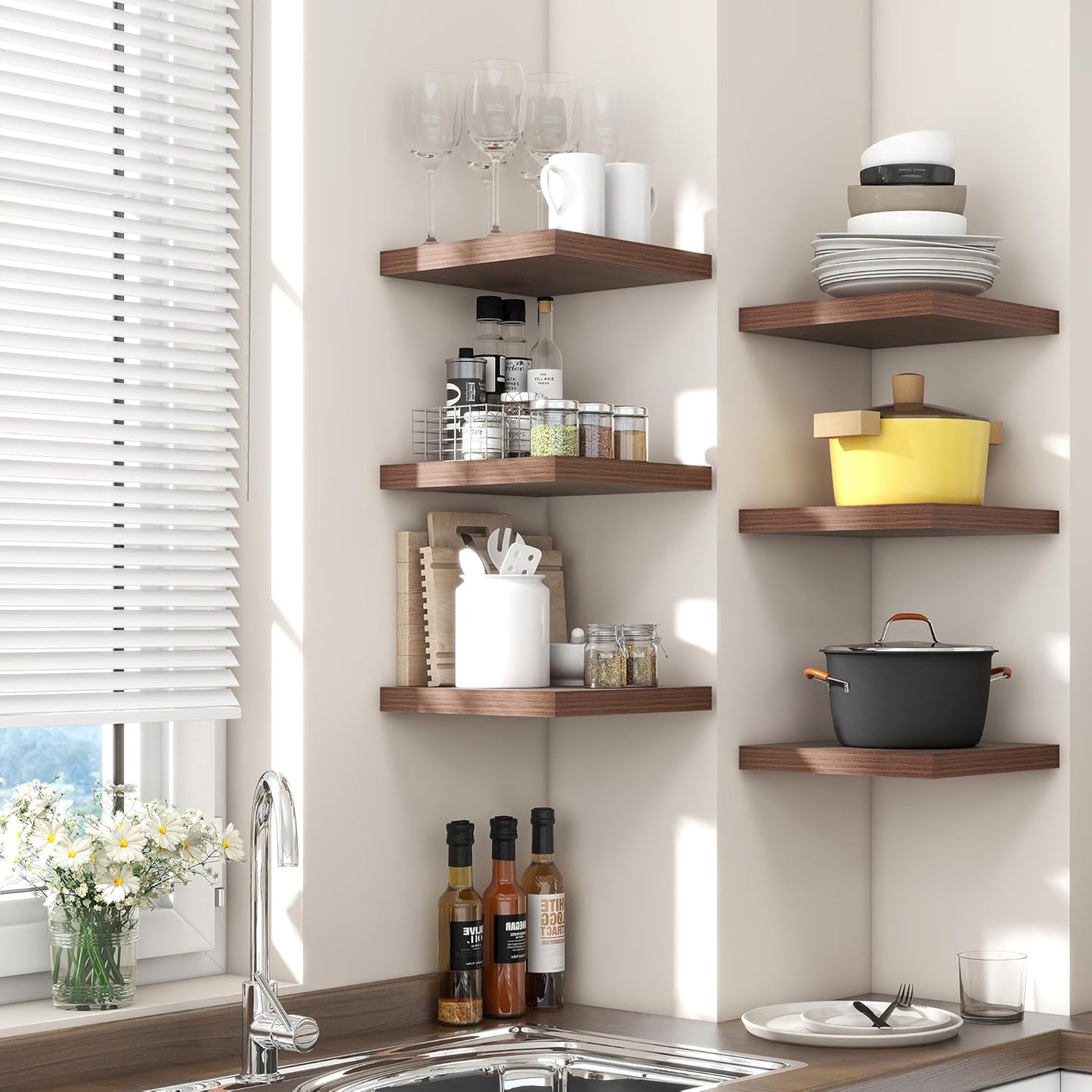 ShelfLoft 9"D x 1.5”H Walnut Floating Shelves for Wall Storage