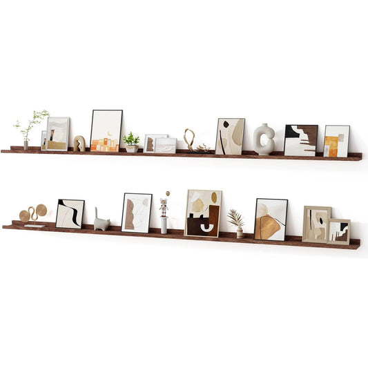 ShelfLoft 95“W x 3.5”D Walnut Picture Ledge Shelf Wall Display Long Floating Shelves, 2 Pack