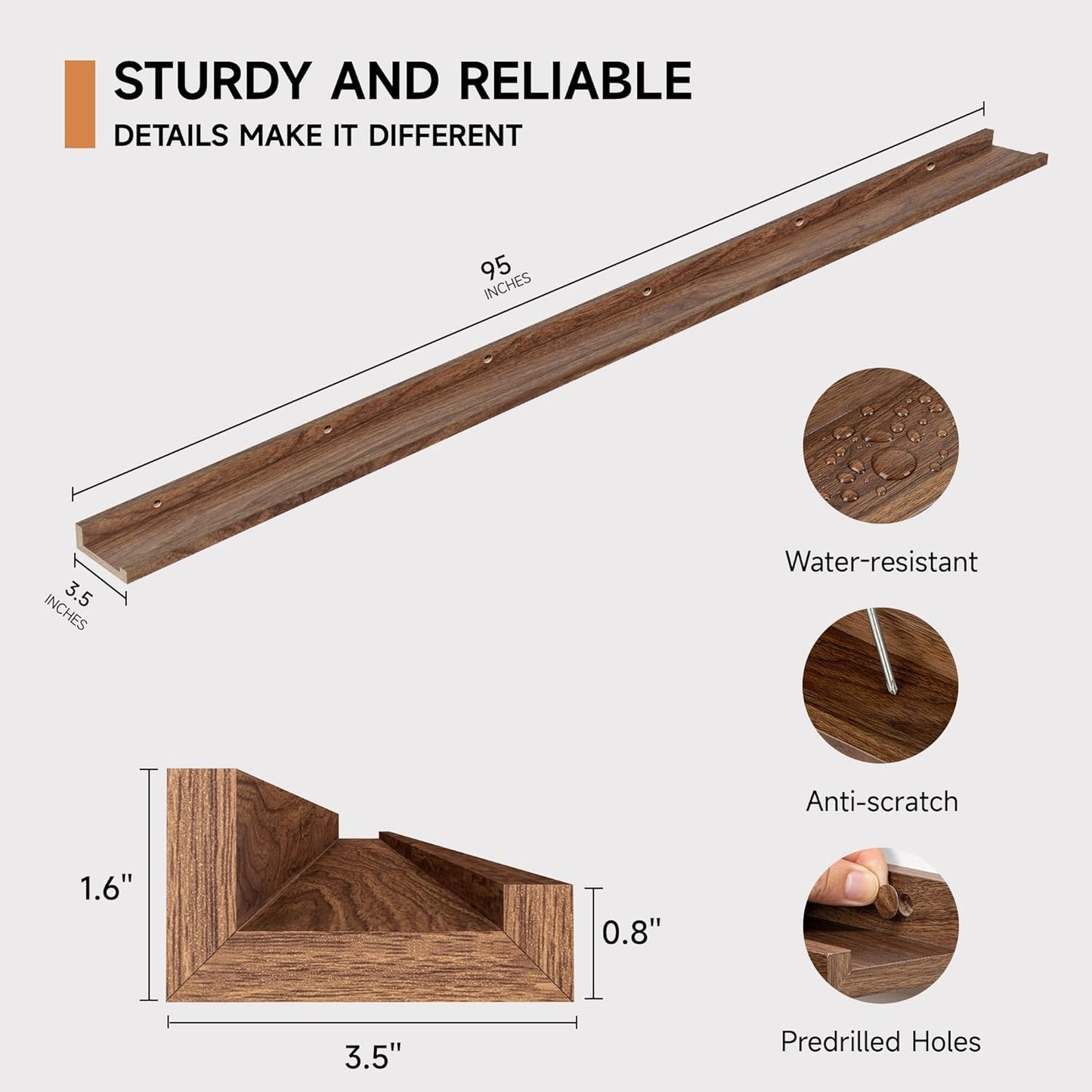 ShelfLoft 3.5"D x 1.6"H Walnut Picture Ledge Shelf Wall Display Floating Shelves