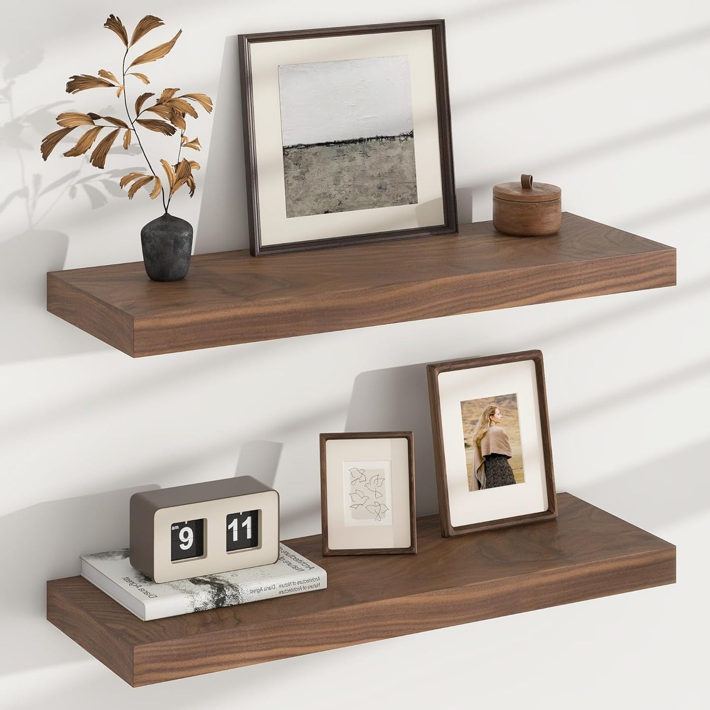 ShelfLoft 8"D x 1.4"H USA-Sourced Walnut Wood Floating Shelves for Wall