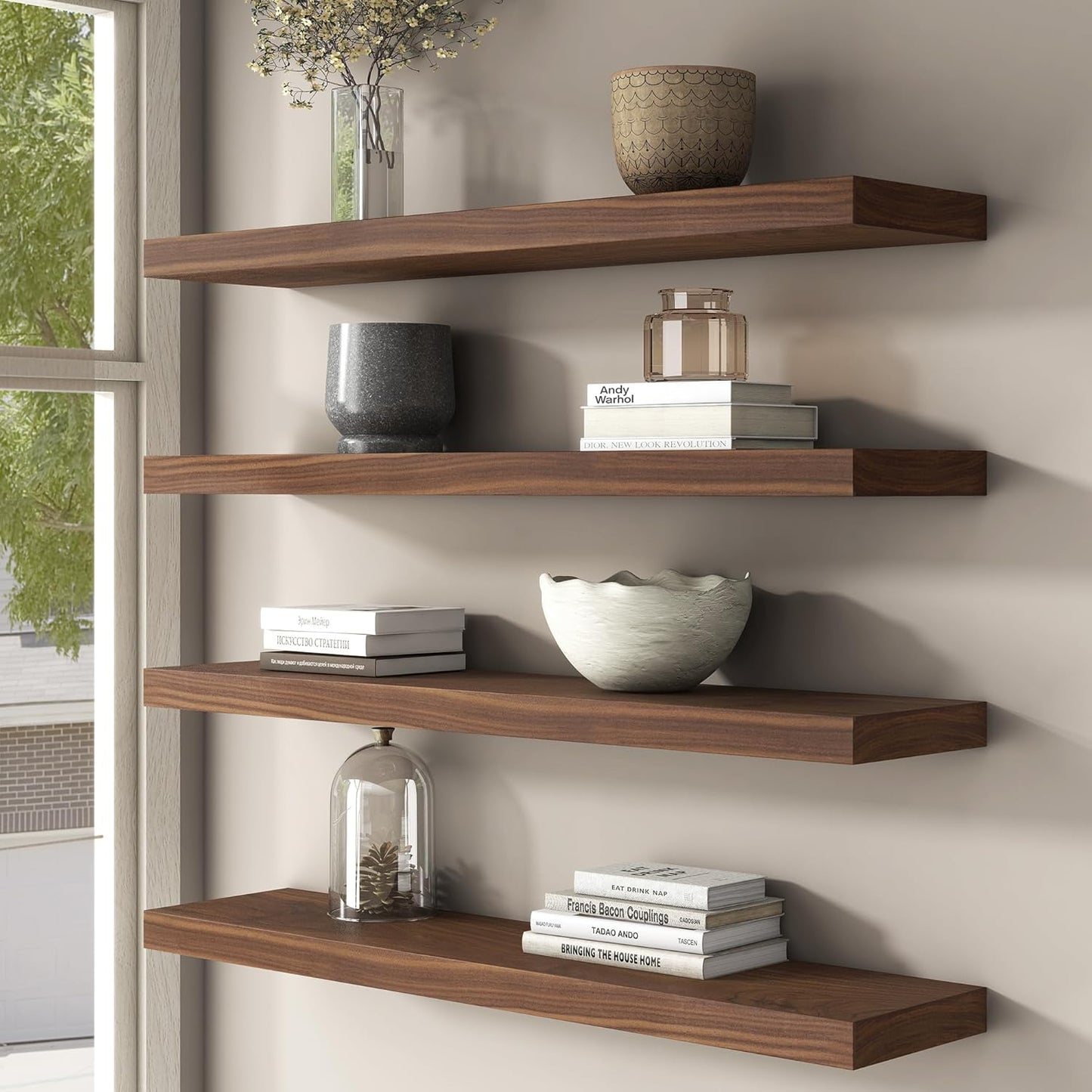 ShelfLoft 8"D x 1.4"H USA-Sourced Walnut Wood Floating Shelves for Wall