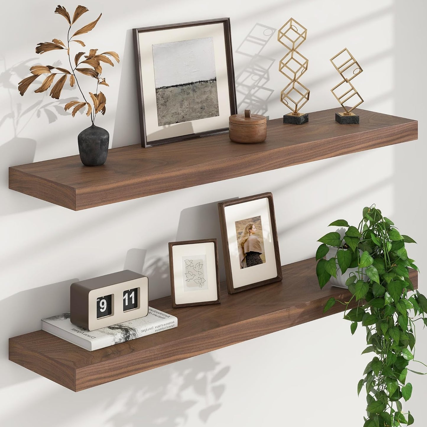 ShelfLoft 8"D x 1.4"H USA-Sourced Walnut Wood Floating Shelves for Wall