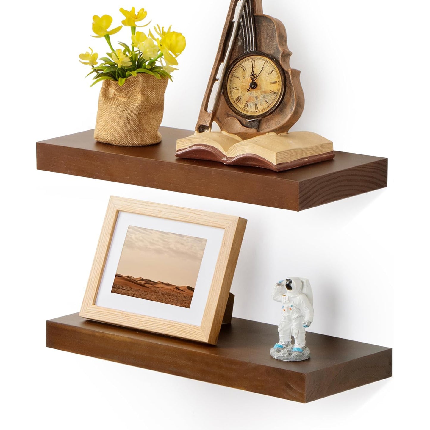 ShelfLoft 7 Inch Deep Pine Wood Floating Shelves,Set of 2